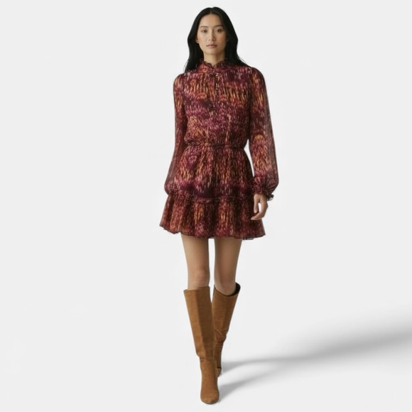 House of Harlow 1960 Dresses & Skirts - House of Harlow 1960 Mini Dress - Burgundy Chiffon - Ruffle High Neck - Size 6